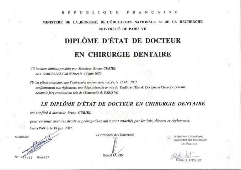 diplome de chirurgie dentaire